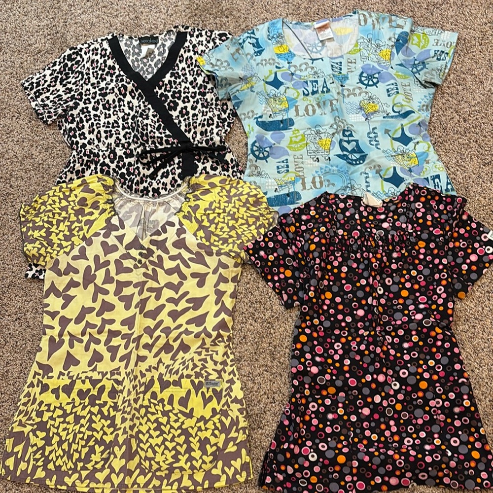 Bundle of three scrub tops/variety of brands/extra small